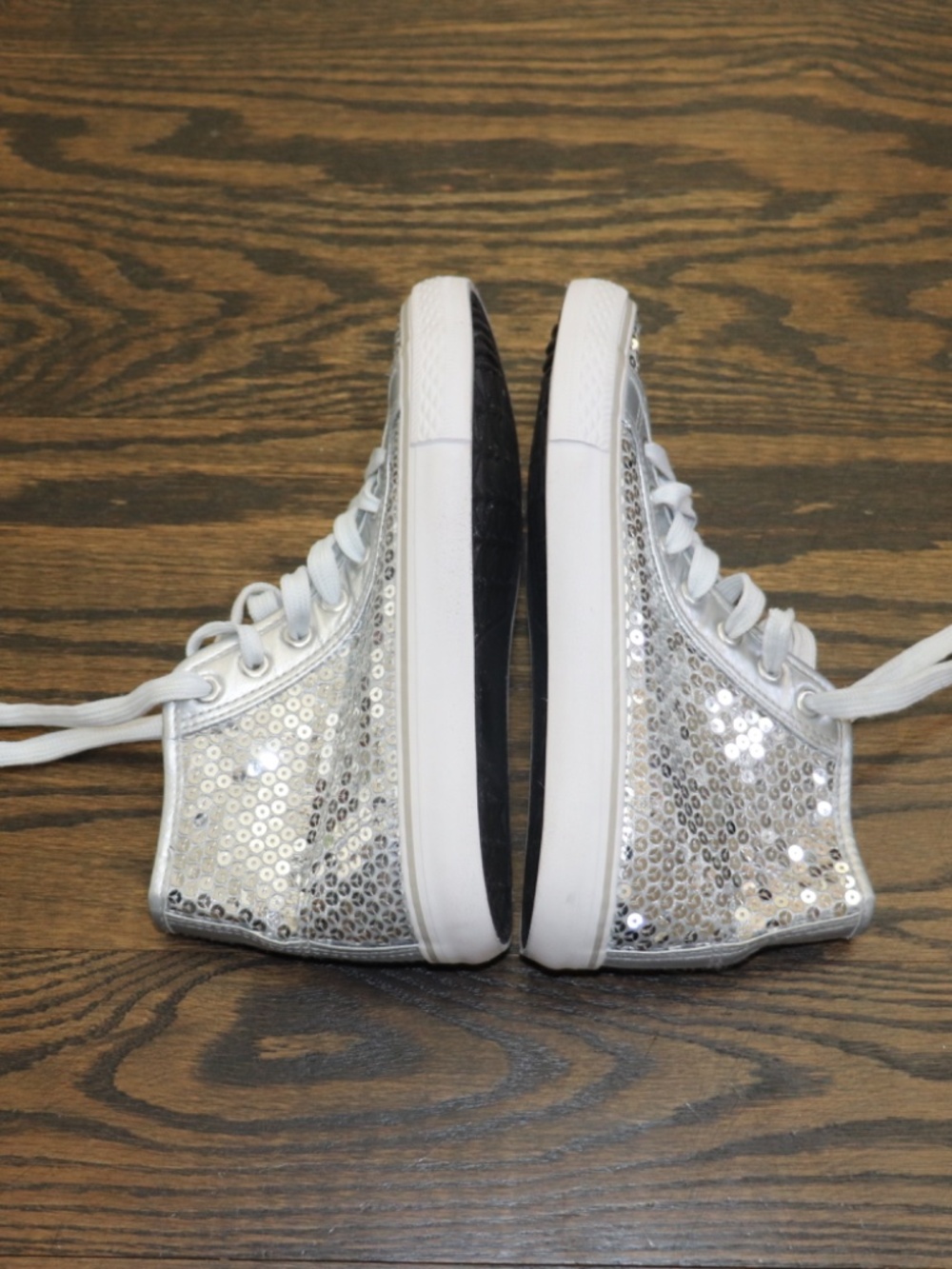 Girls Balera Silver Sequin High Top Hip Hop Dance Sneakers Size 5 WL6034 - Picture 6 of 11